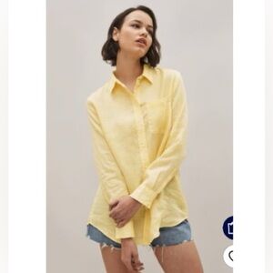 Gap Linen Boyfriend Button Down / Yellow / Size Small